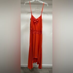 Elegant Orange Lace Trim Dress